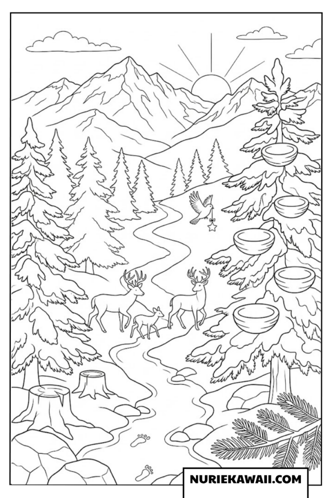 クリスマス 塗り絵 森の風景