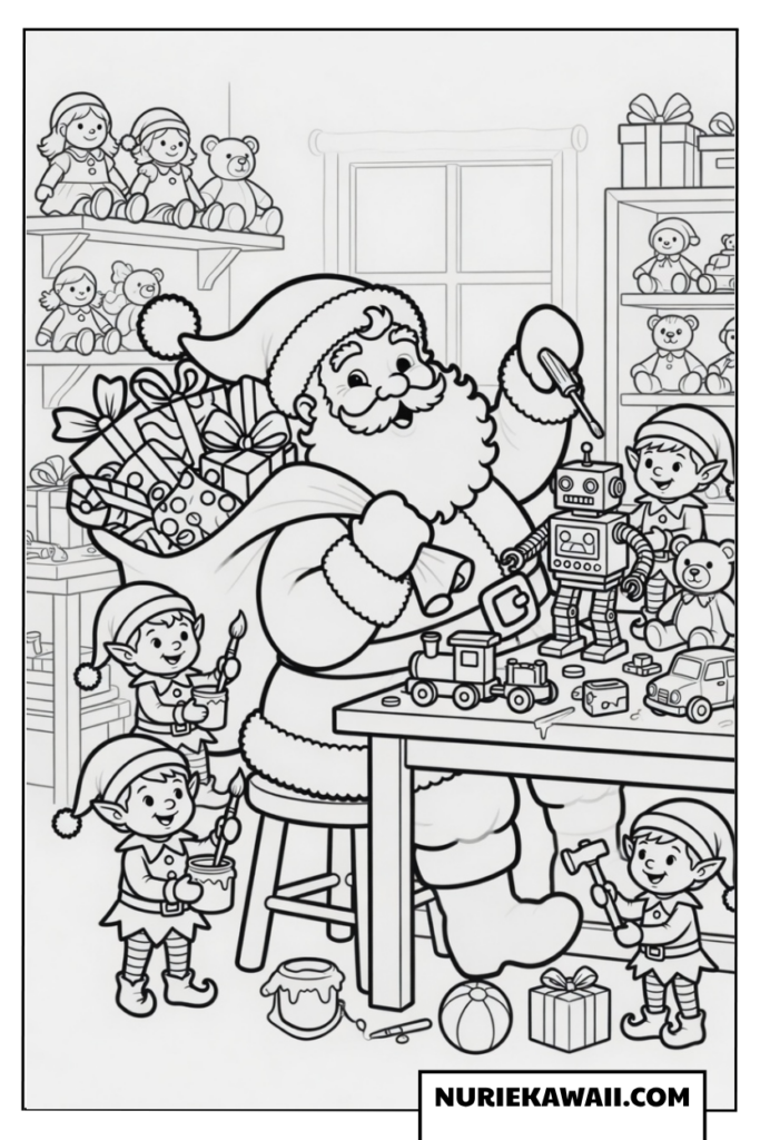 クリスマス 塗り絵 サンタ おもちゃ工場