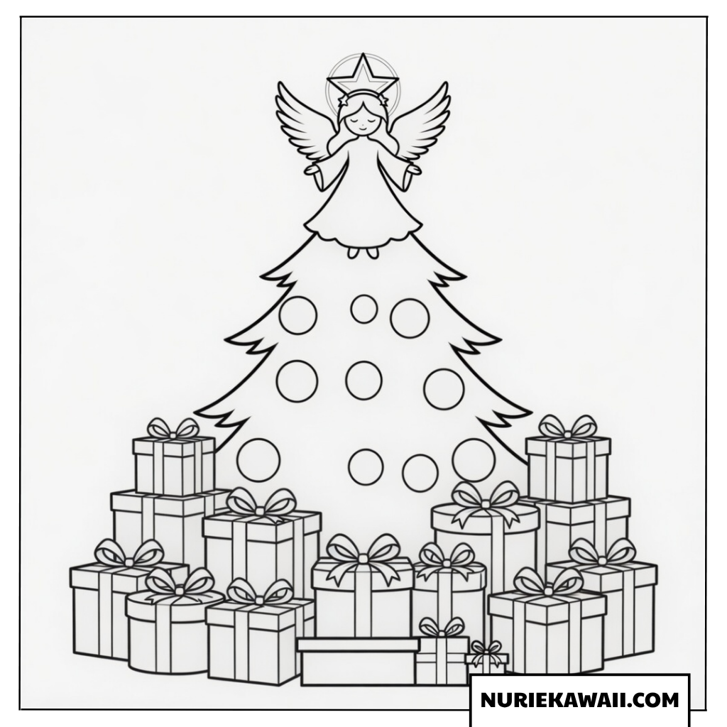 クリスマス 塗り絵 クリスマスツリー 天使 シンプル
