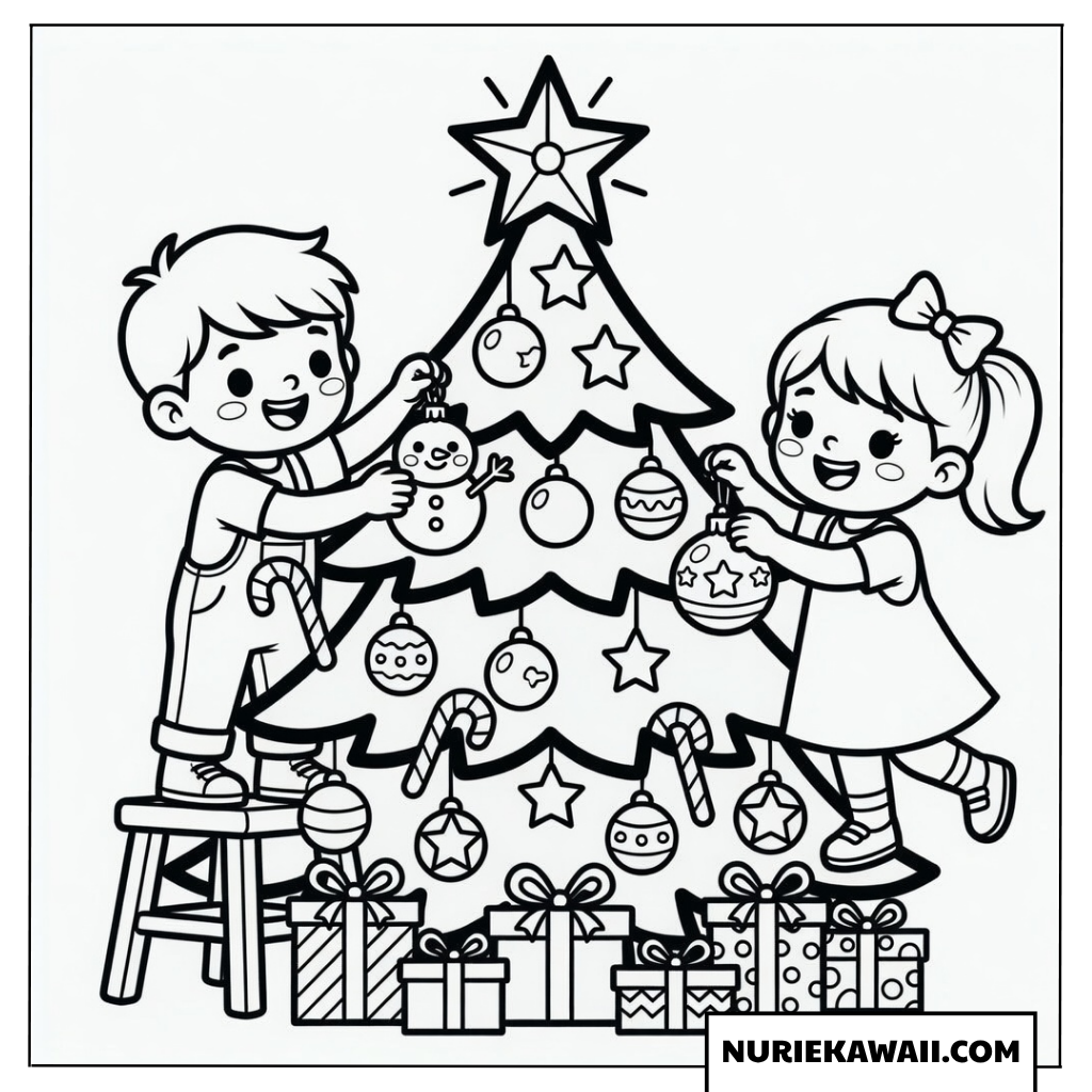 クリスマス 塗り絵 子供たち ツリー