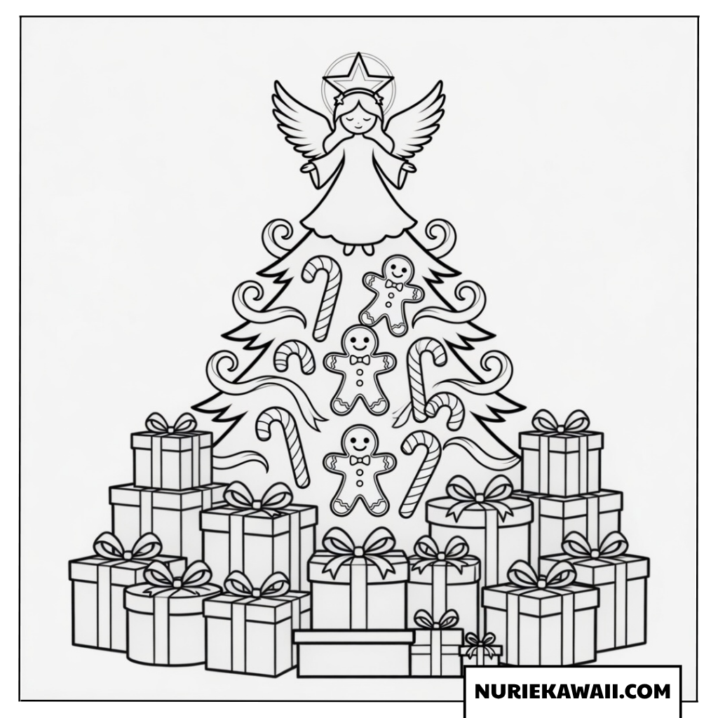クリスマス 塗り絵 クリスマスツリー ジンジャーブレッド