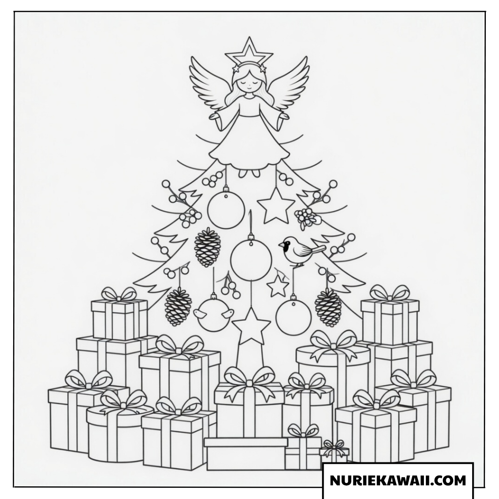 クリスマス 塗り絵 クリスマスツリー 天使 鳥
