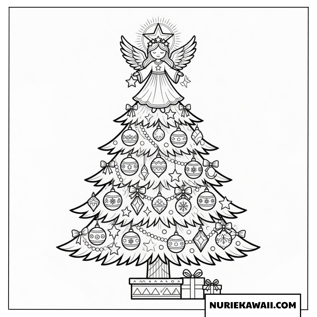 クリスマス 塗り絵 クリスマスツリー 豪華 オーナメント