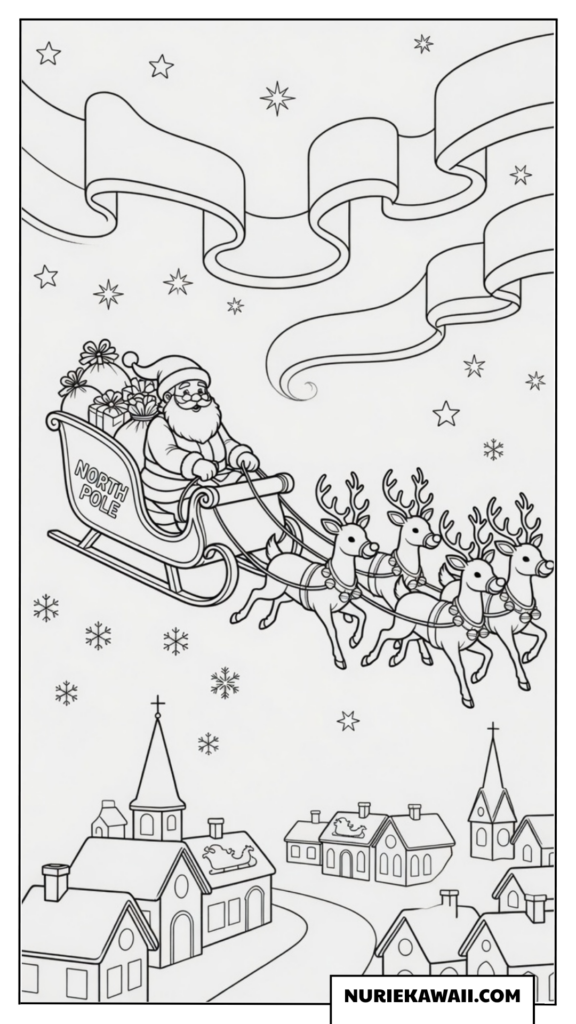 クリスマス 塗り絵 サンタ 夜空