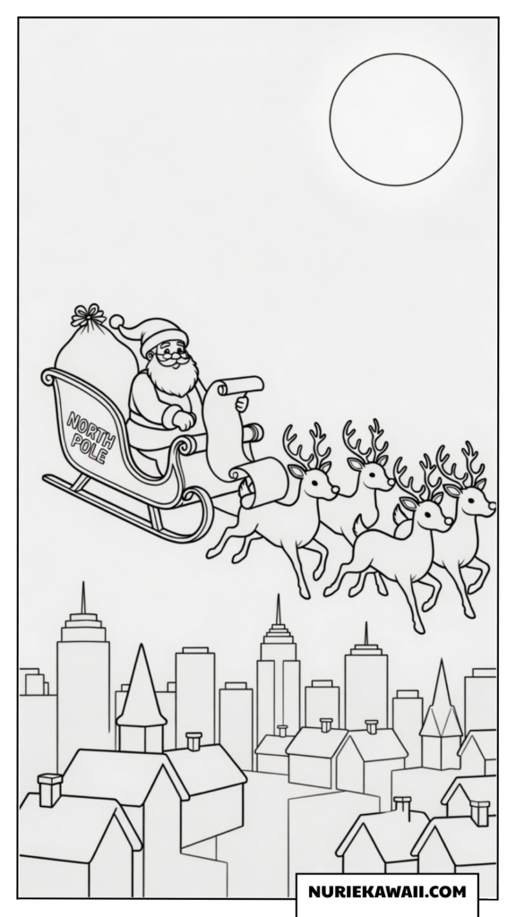 クリスマス 塗り絵 サンタ ソリ 街並み