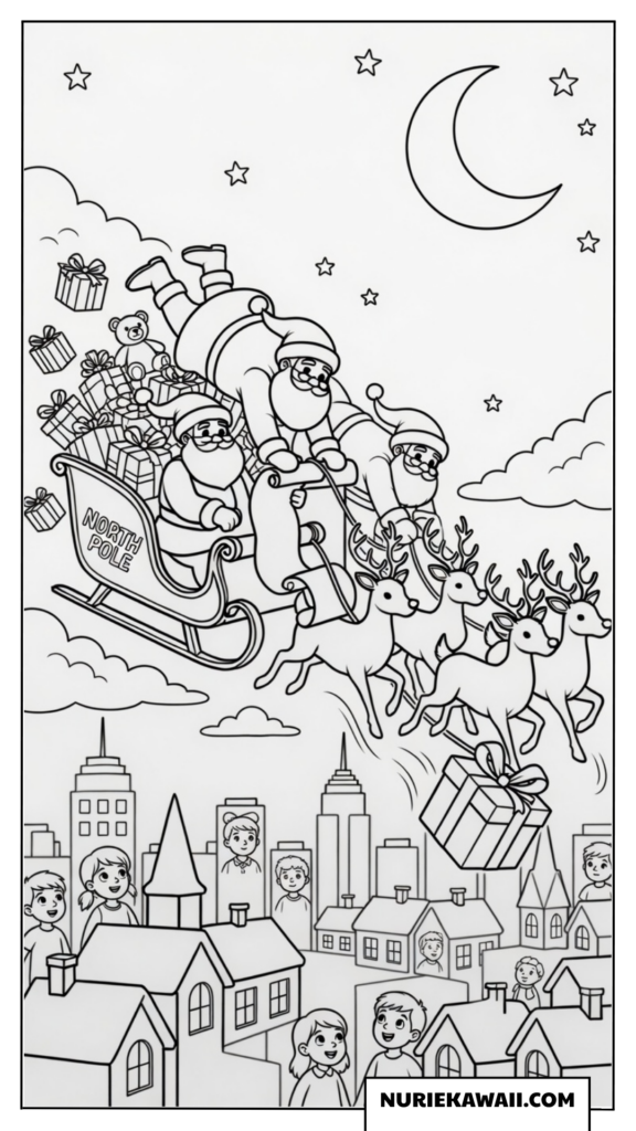 クリスマス 塗り絵 サンタ プレゼント配り