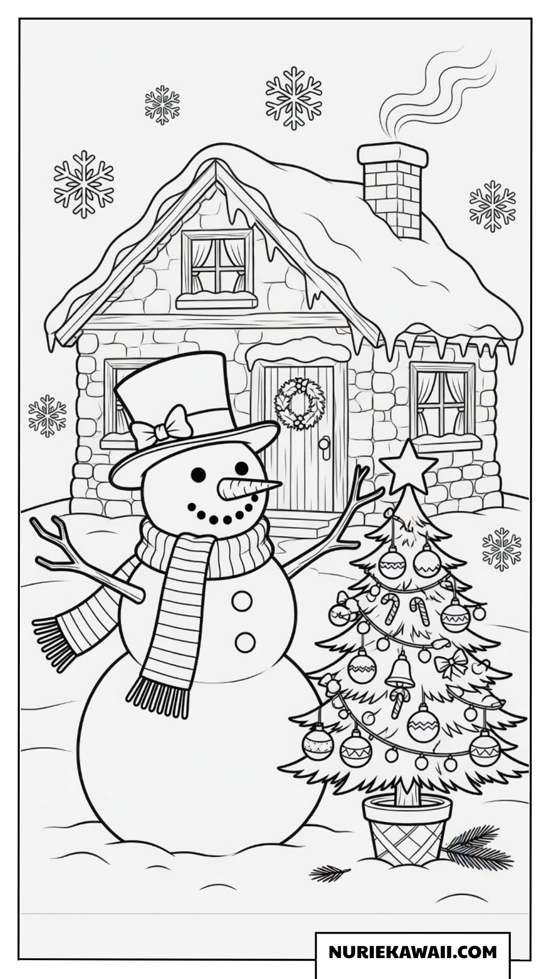 クリスマス 塗り絵 雪だるま 家