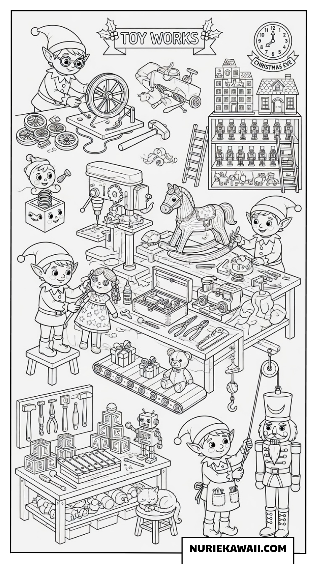 クリスマス 塗り絵 エルフのおもちゃ工場