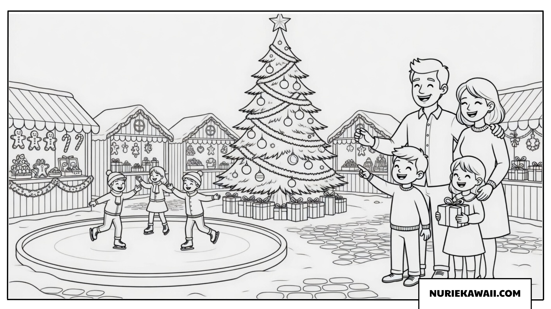 クリスマス 塗り絵 スケートリンク 家族