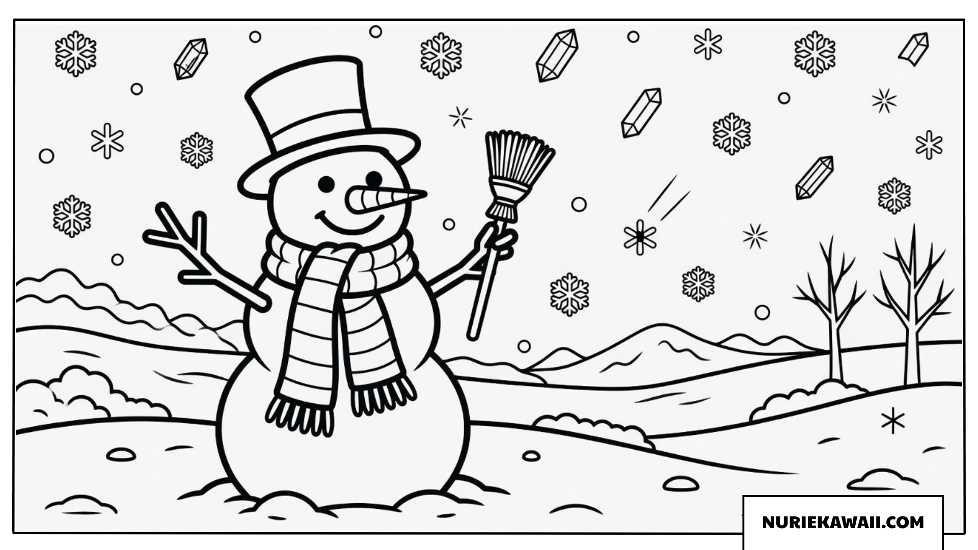 クリスマス 塗り絵 雪だるま ほうき