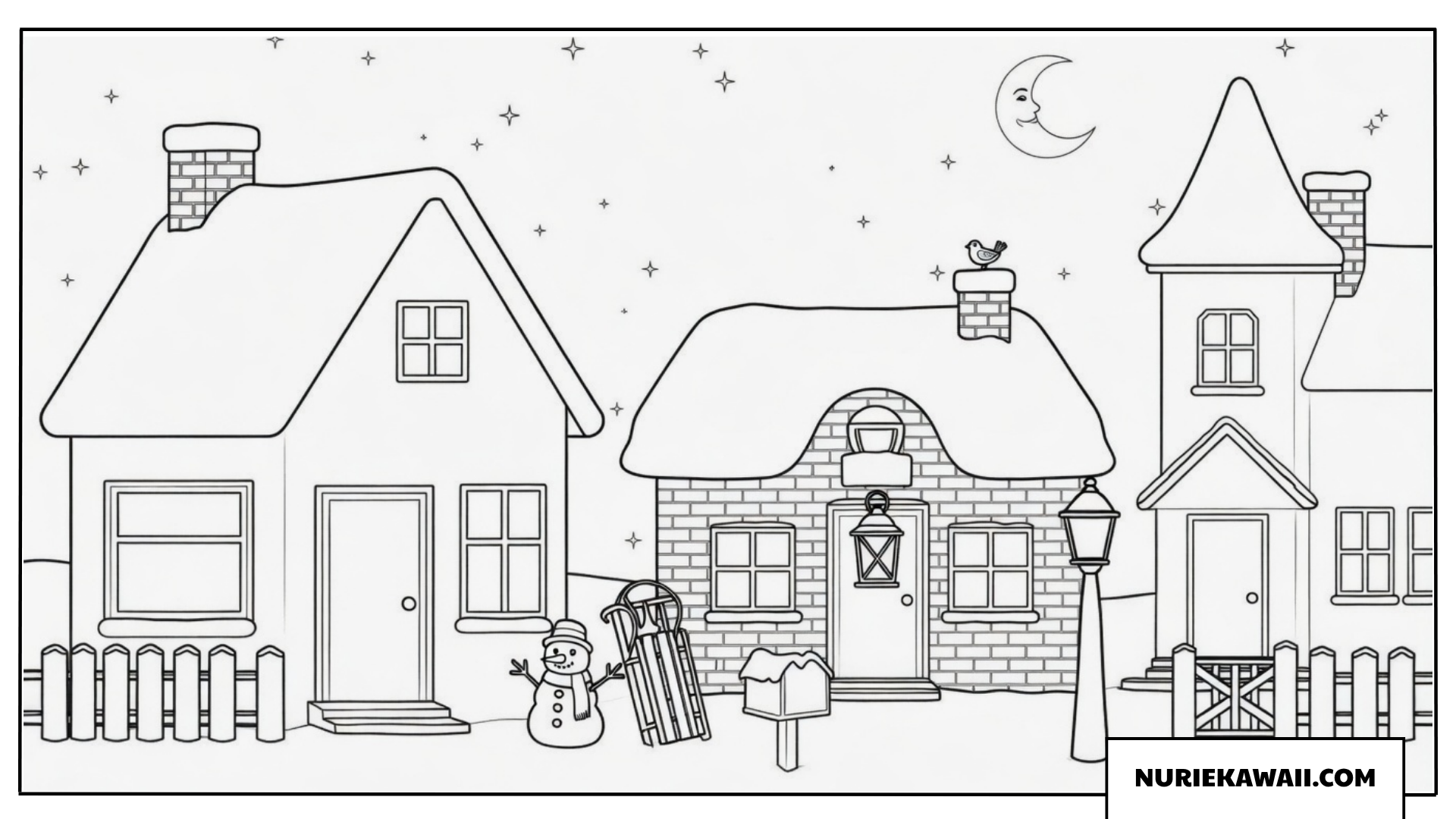 クリスマス 塗り絵 雪の家並み
