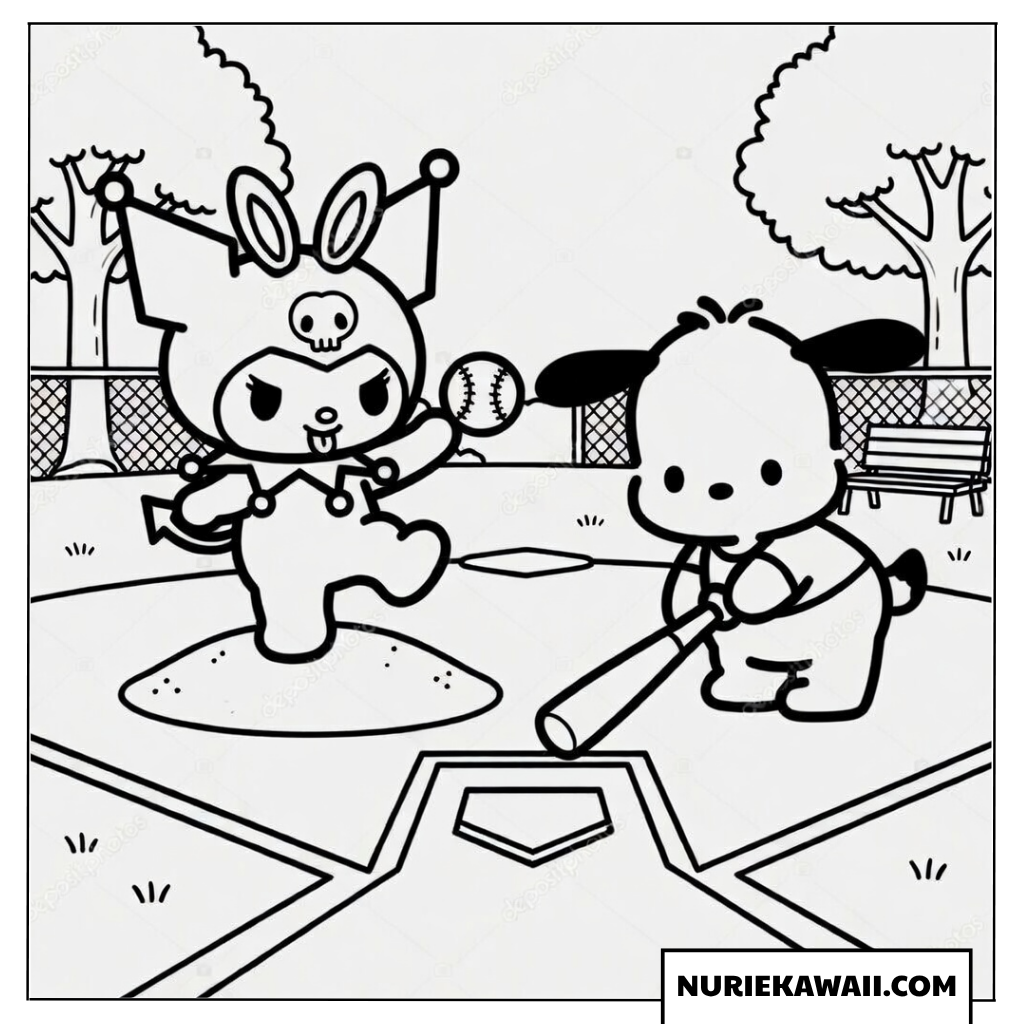 クロミとポチャッコの野球遊び