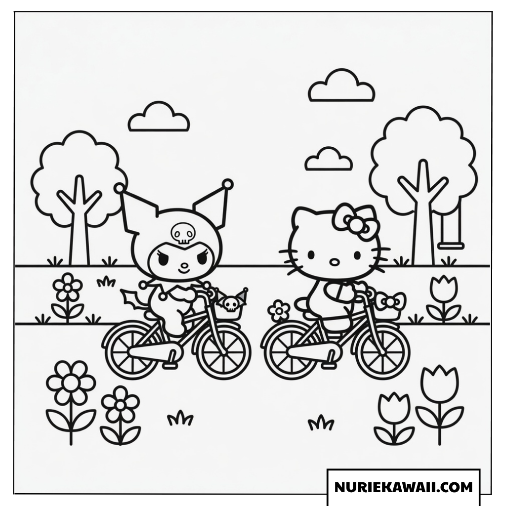 クロミとハローキティの自転車デート