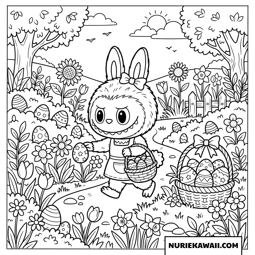 Labubuのエースターエッグハンティング塗り絵