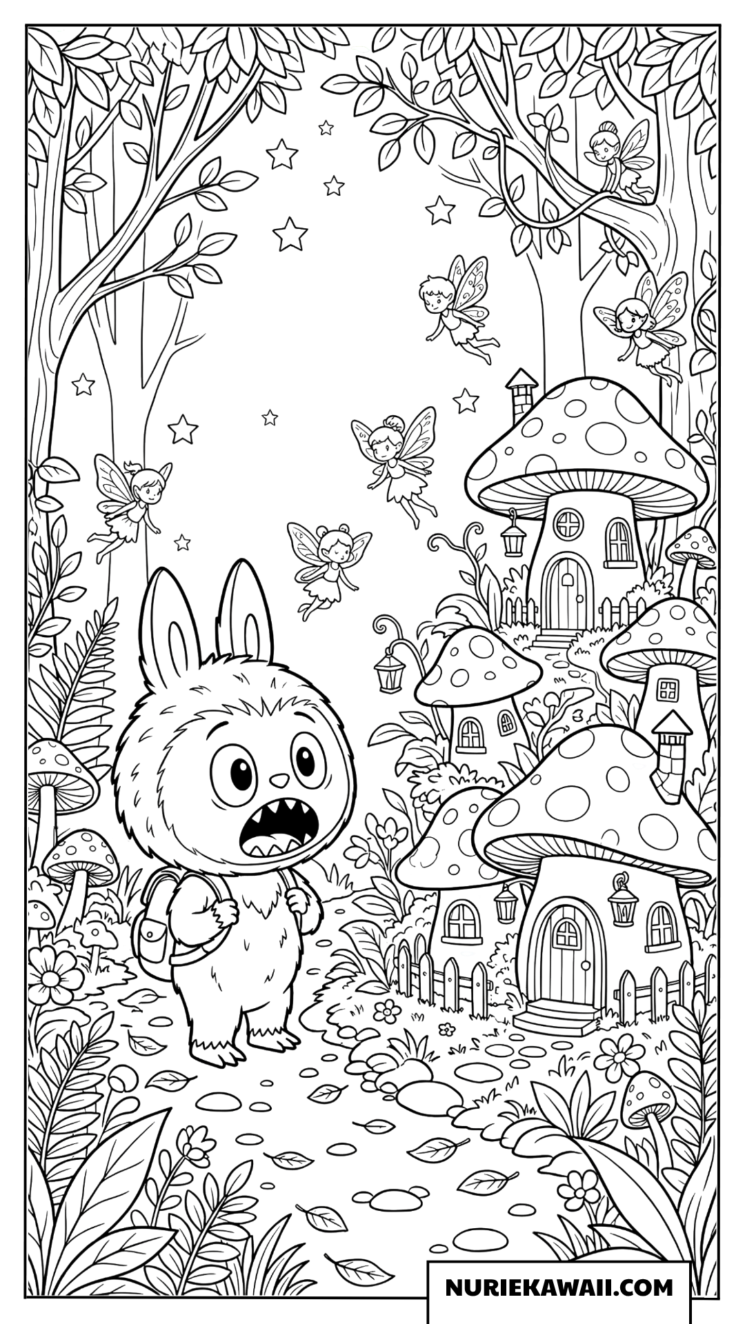 Labubuのキノコの森の冒険塗り絵