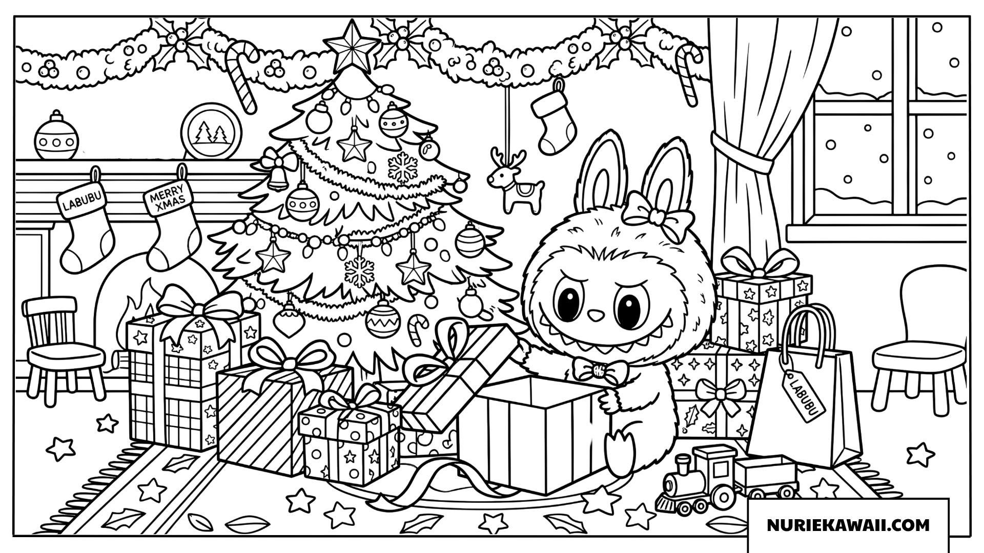 Labubuのクリスマスプレゼント開き塗り絵