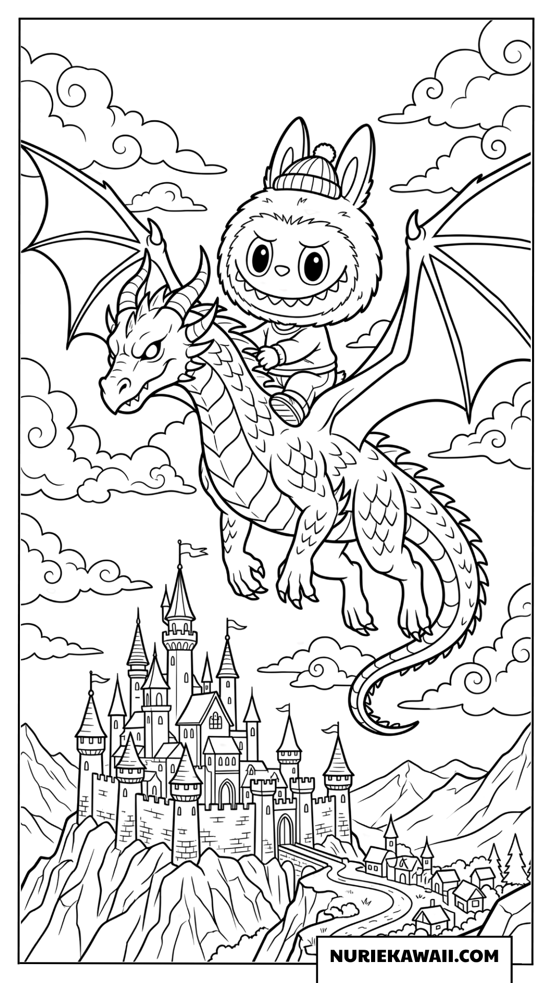 Labubuのドラゴンライド塗り絵