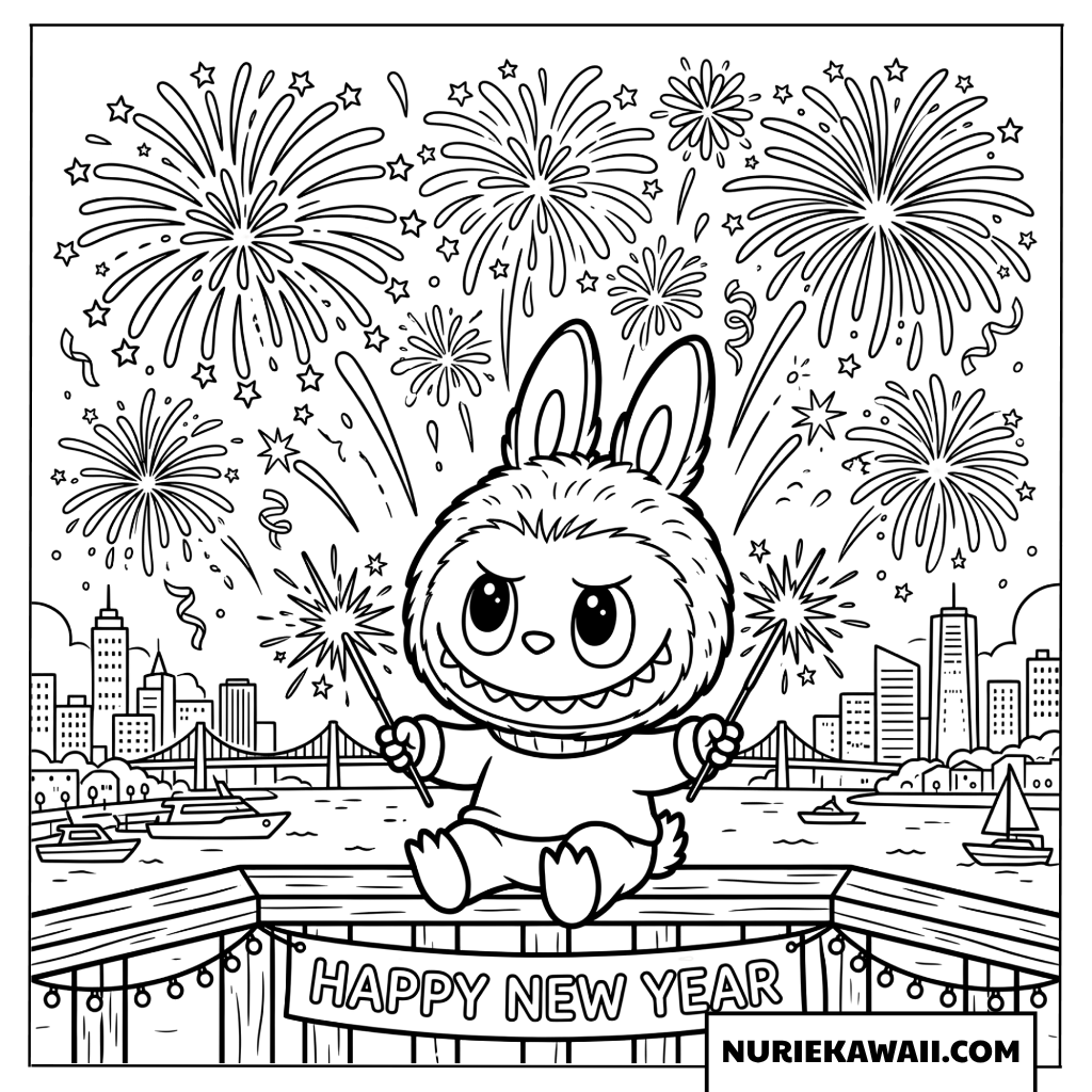Labubuのニューイヤー花火塗り絵