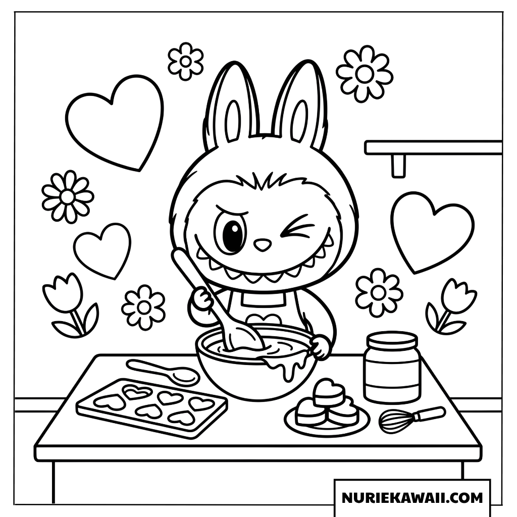 Labubuのバレンタインチョコ作り塗り絵