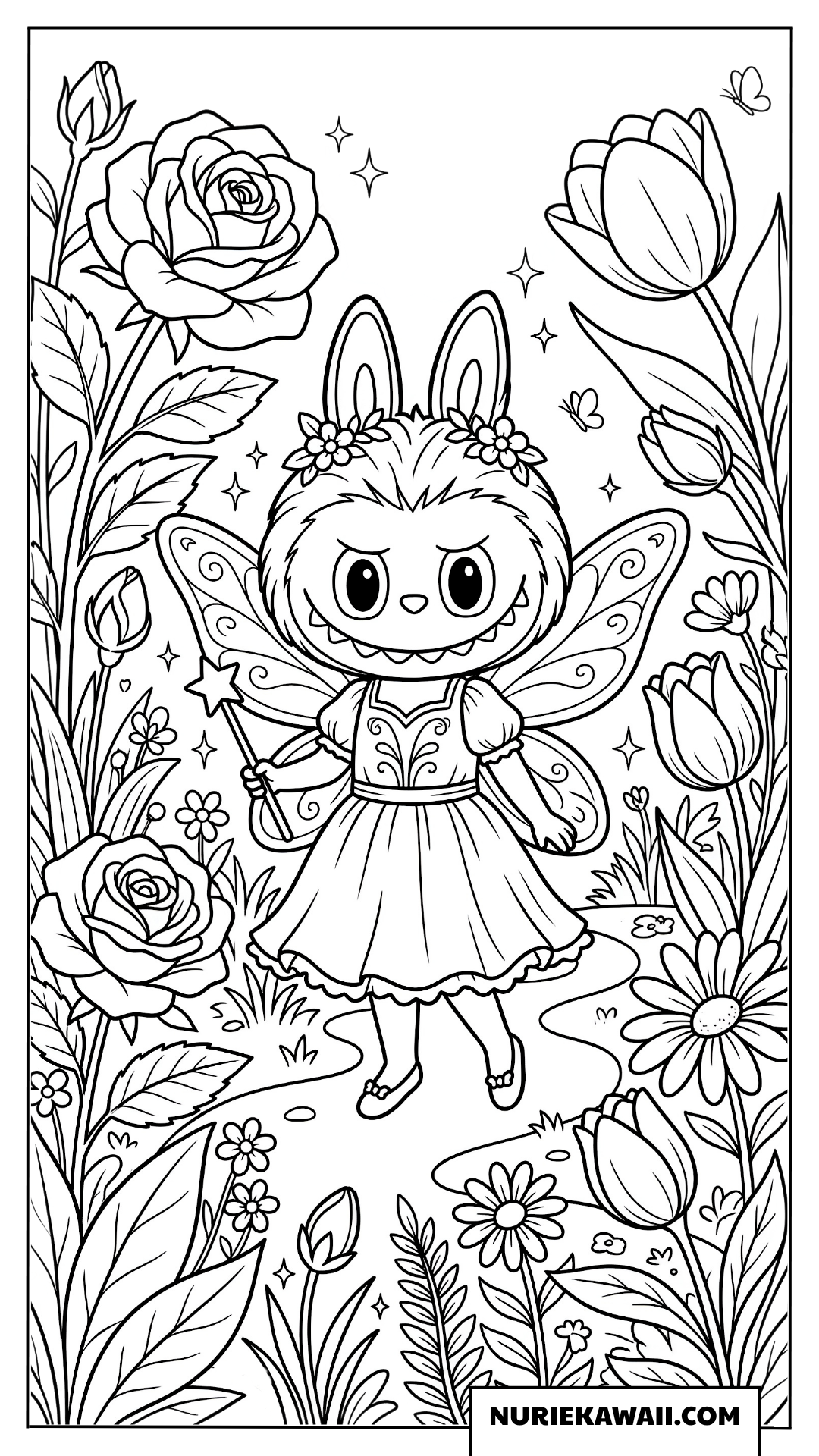Labubuのフラワーフェアリー塗り絵