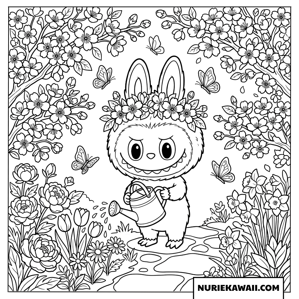 Labubuの春のガーデニング塗り絵