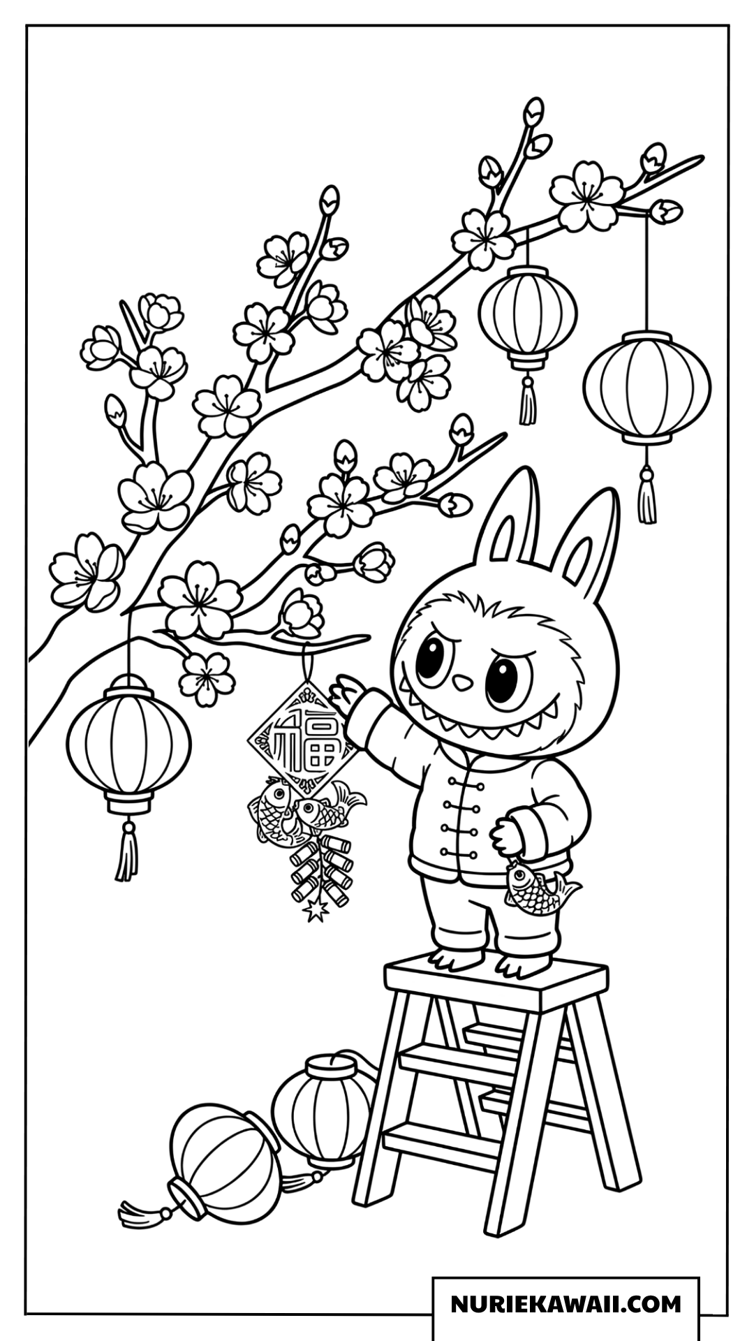 Labubuの梅の木お正月飾り塗り絵