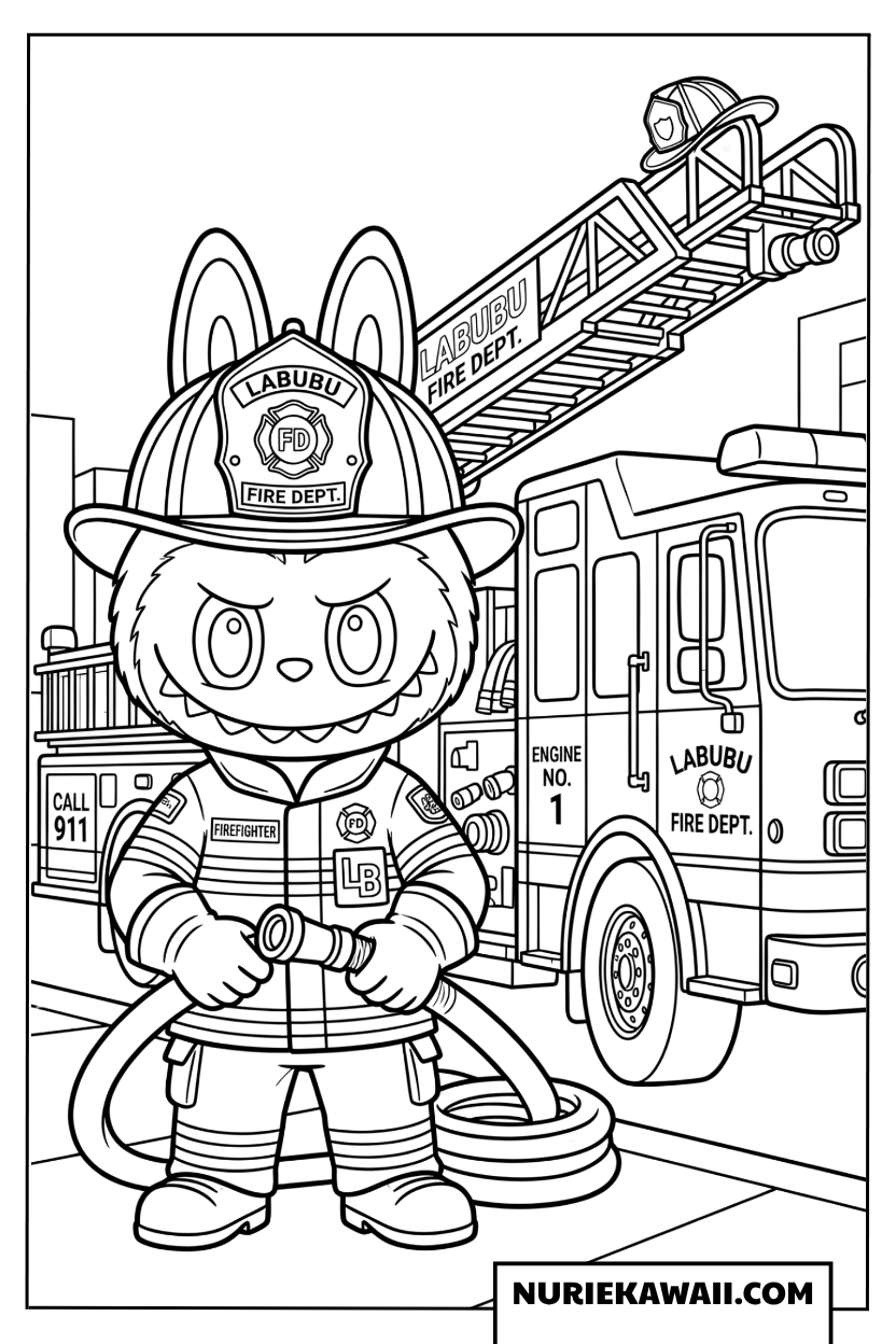 Labubuの消防士塗り絵