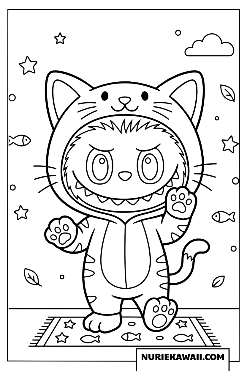 Labubuの猫仮装塗り絵