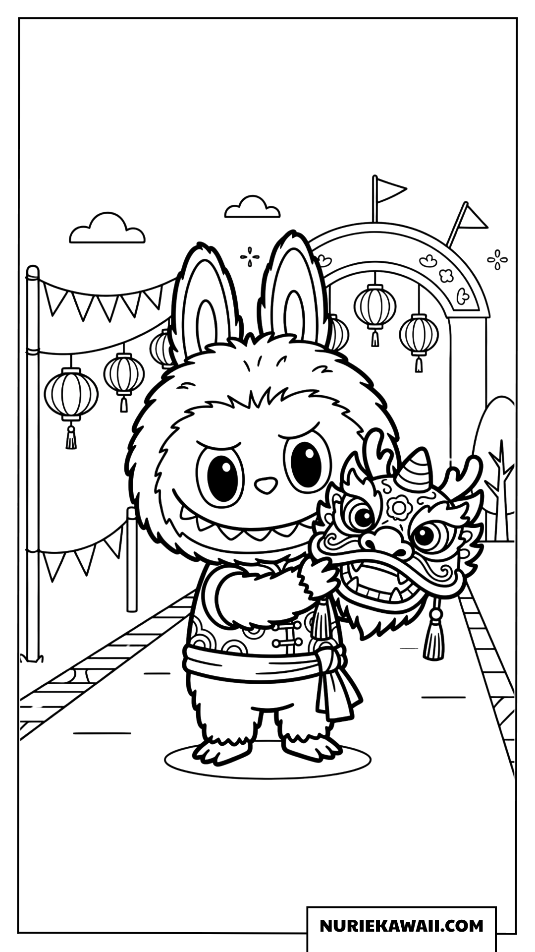 Labubuの獅子舞祭り塗り絵