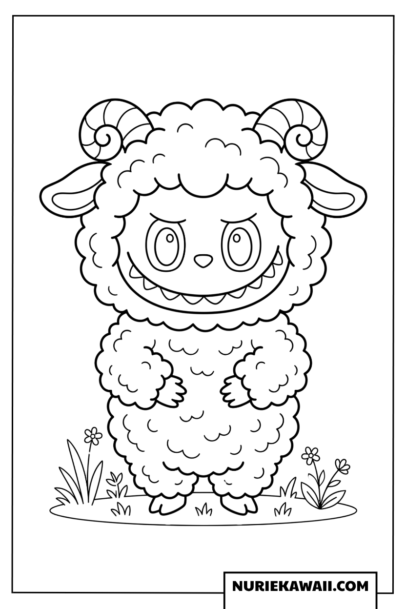 Labubuの羊仮装塗り絵