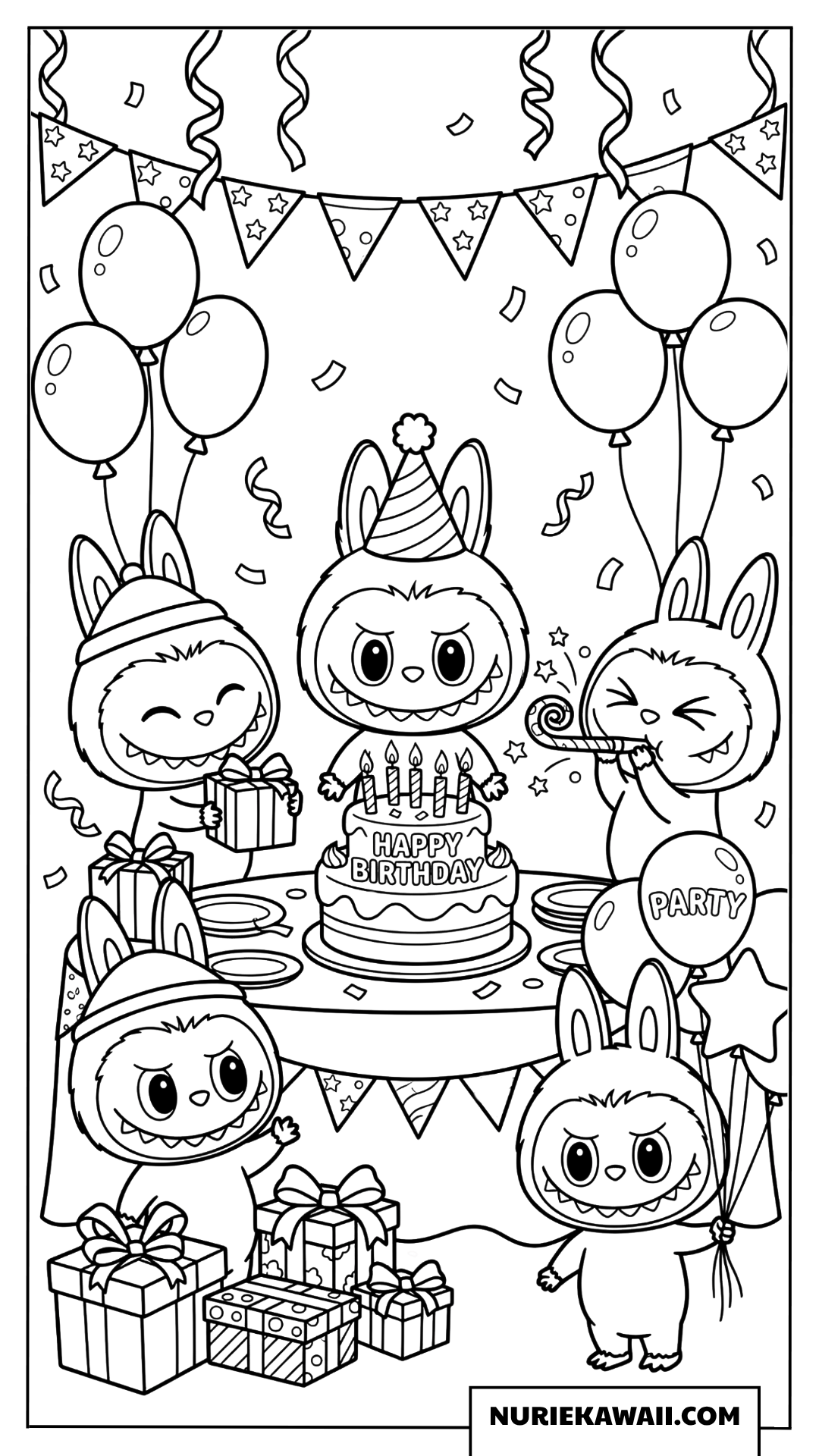 Labubuの誕生日パーティー塗り絵
