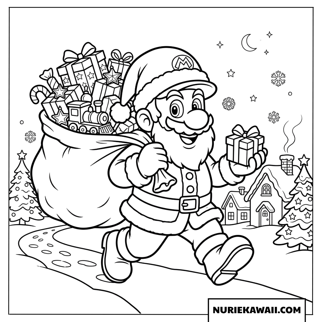 クリスマスマリオ 塗り絵