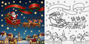 クリスマス風景塗り絵