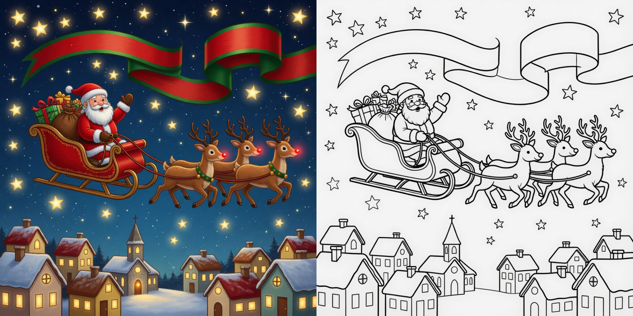 クリスマス風景塗り絵