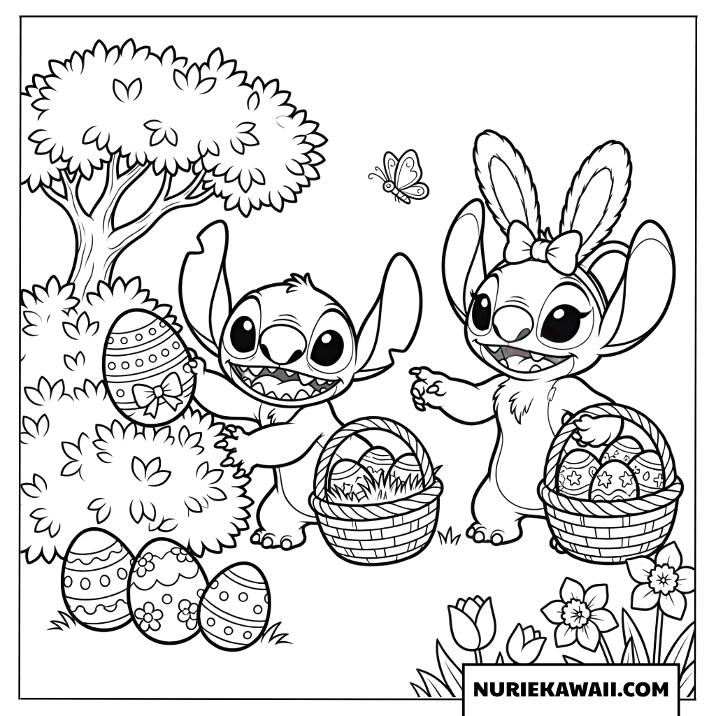スティッチとエンジェル イースターエッグ探し 塗り絵