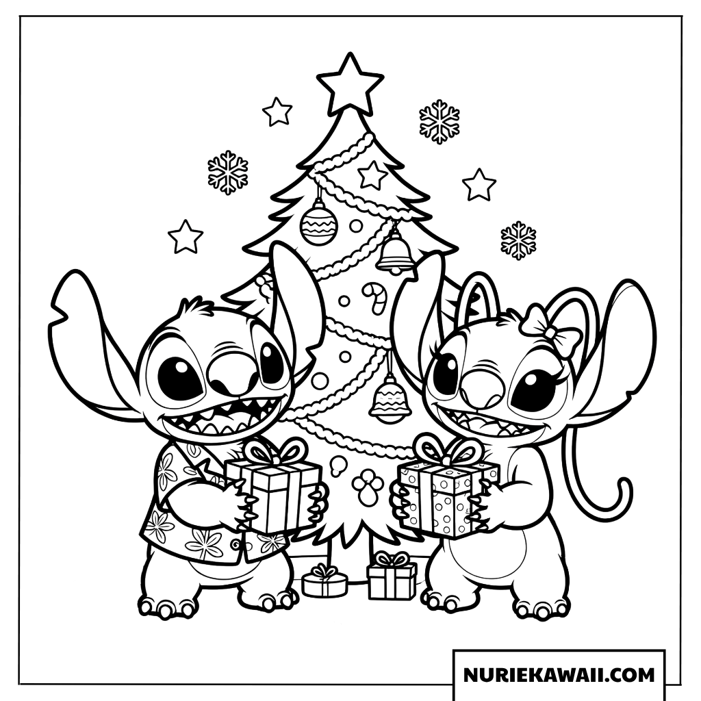 スティッチとエンジェル クリスマスプレゼント 塗り絵