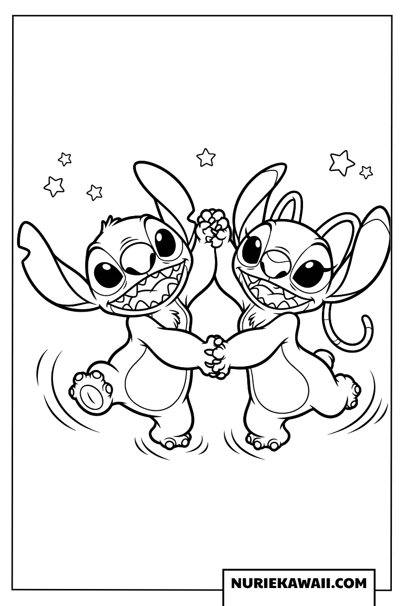 スティッチとエンジェル ハッピーダンス 塗り絵