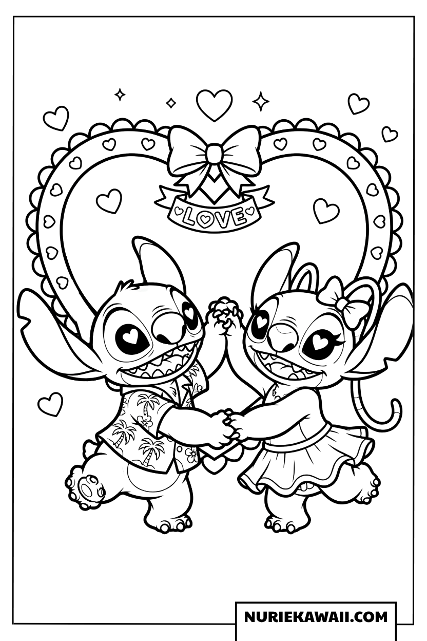 スティッチとエンジェル ラブダンス 塗り絵
