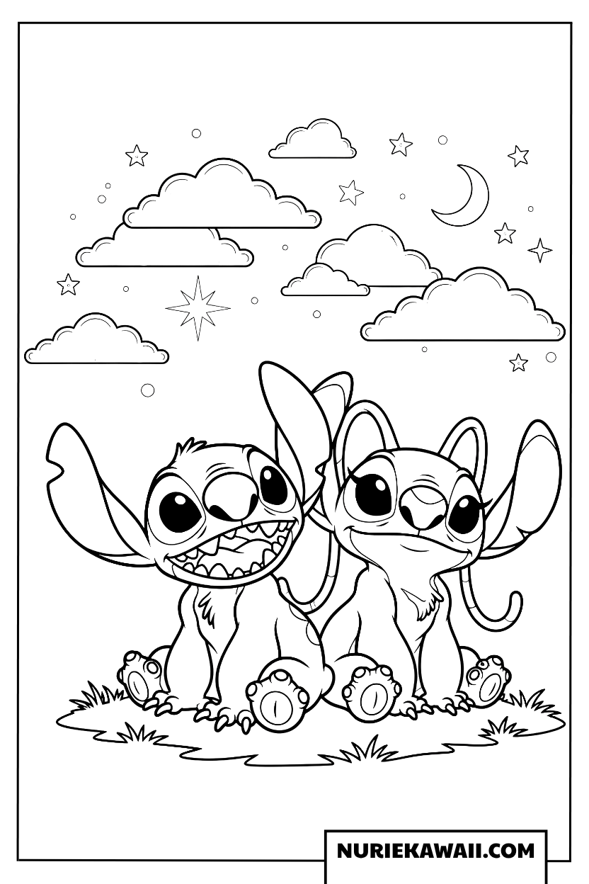 スティッチとエンジェル 星空のひととき 塗り絵
