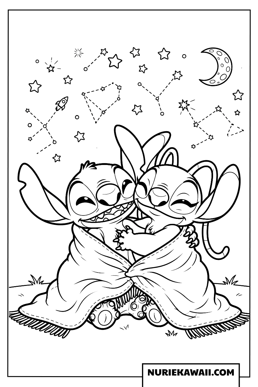 スティッチとエンジェル 星空ハグ 塗り絵