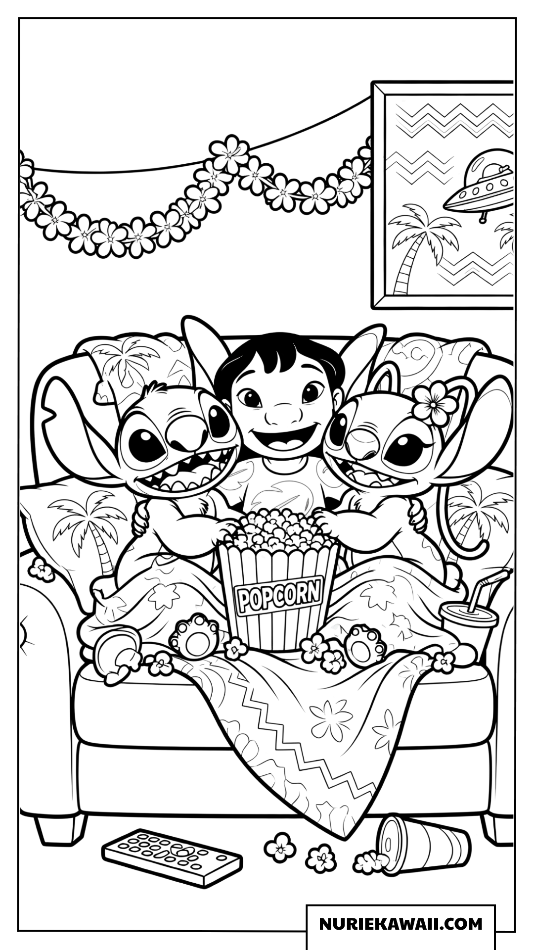 スティッチとエンジェルとリロ おうち映画タイム 塗り絵