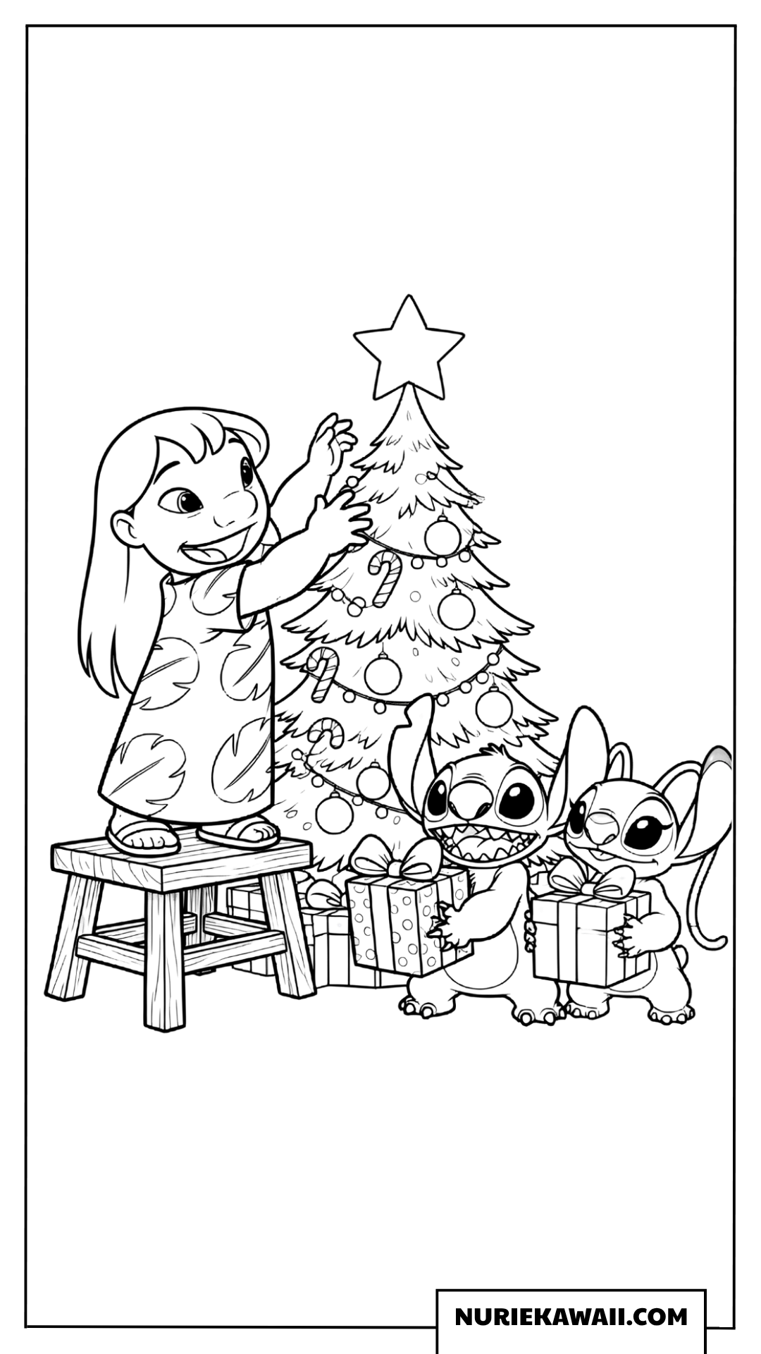 スティッチとエンジェルとリロ クリスマスツリー飾り 塗り絵