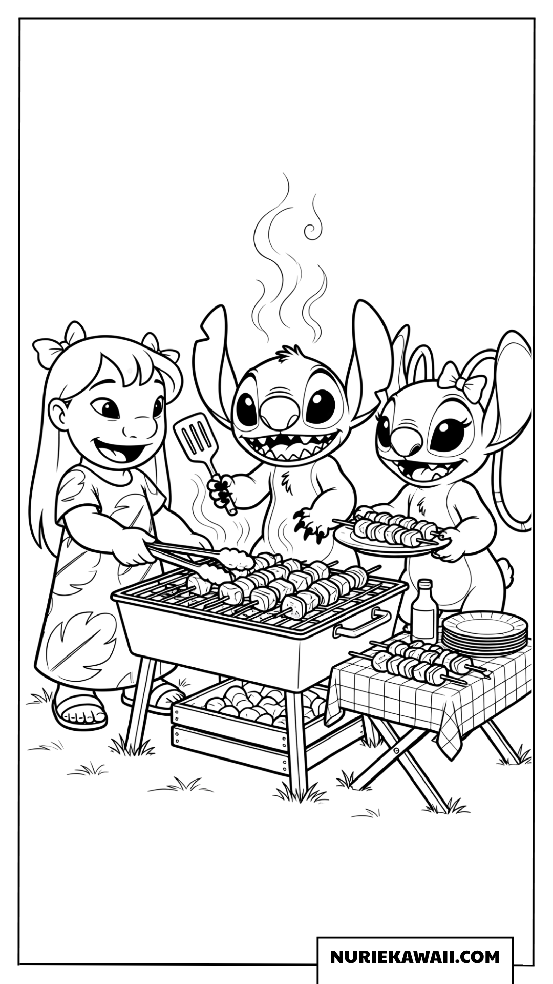 スティッチとエンジェルとリロ バーベキュータイム 塗り絵
