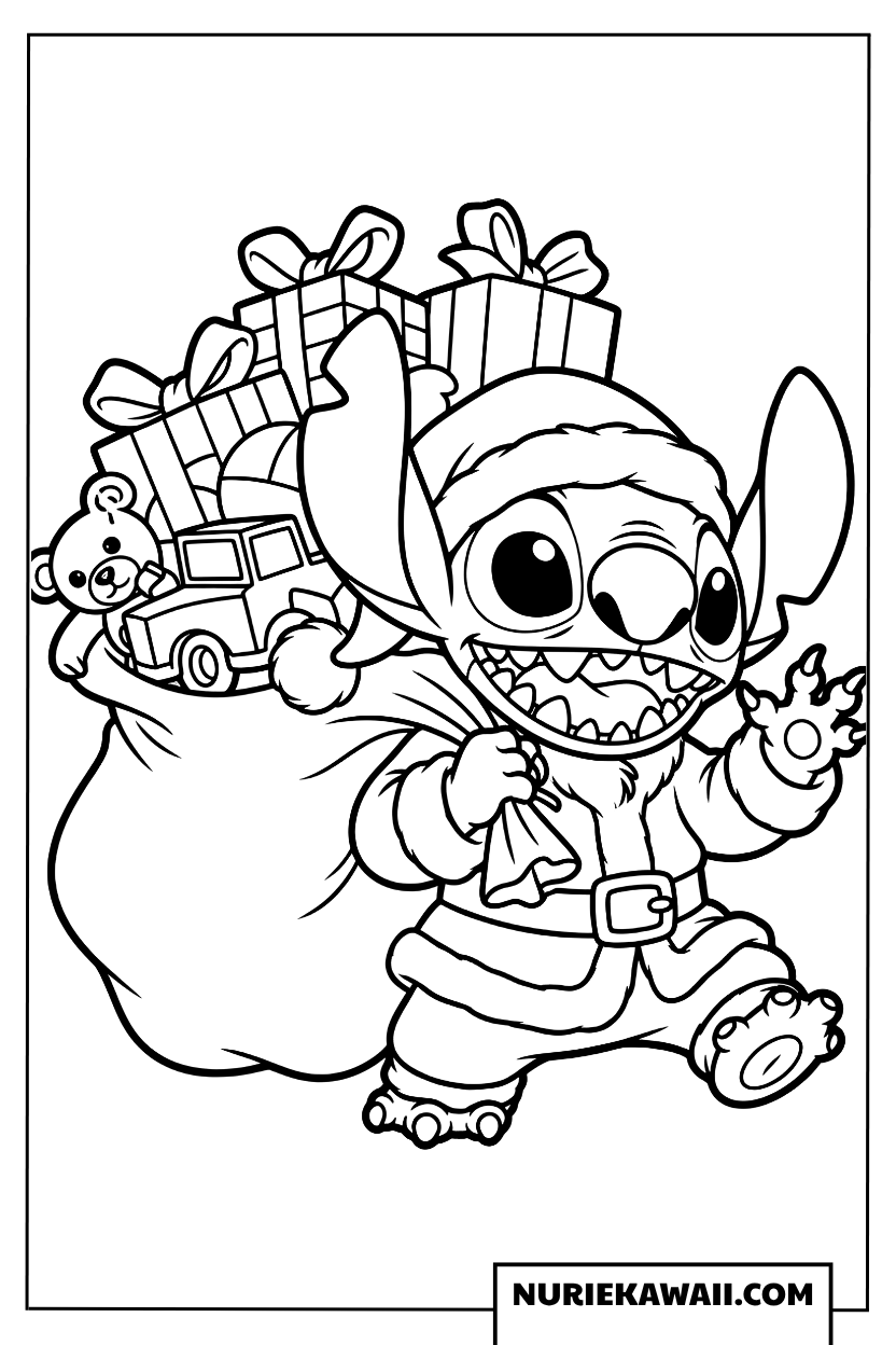 スティッチのクリスマスの塗り絵