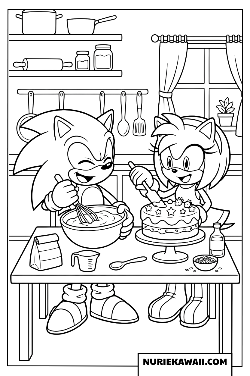 ソニック エミー キッチン ケーキ作り 塗り絵