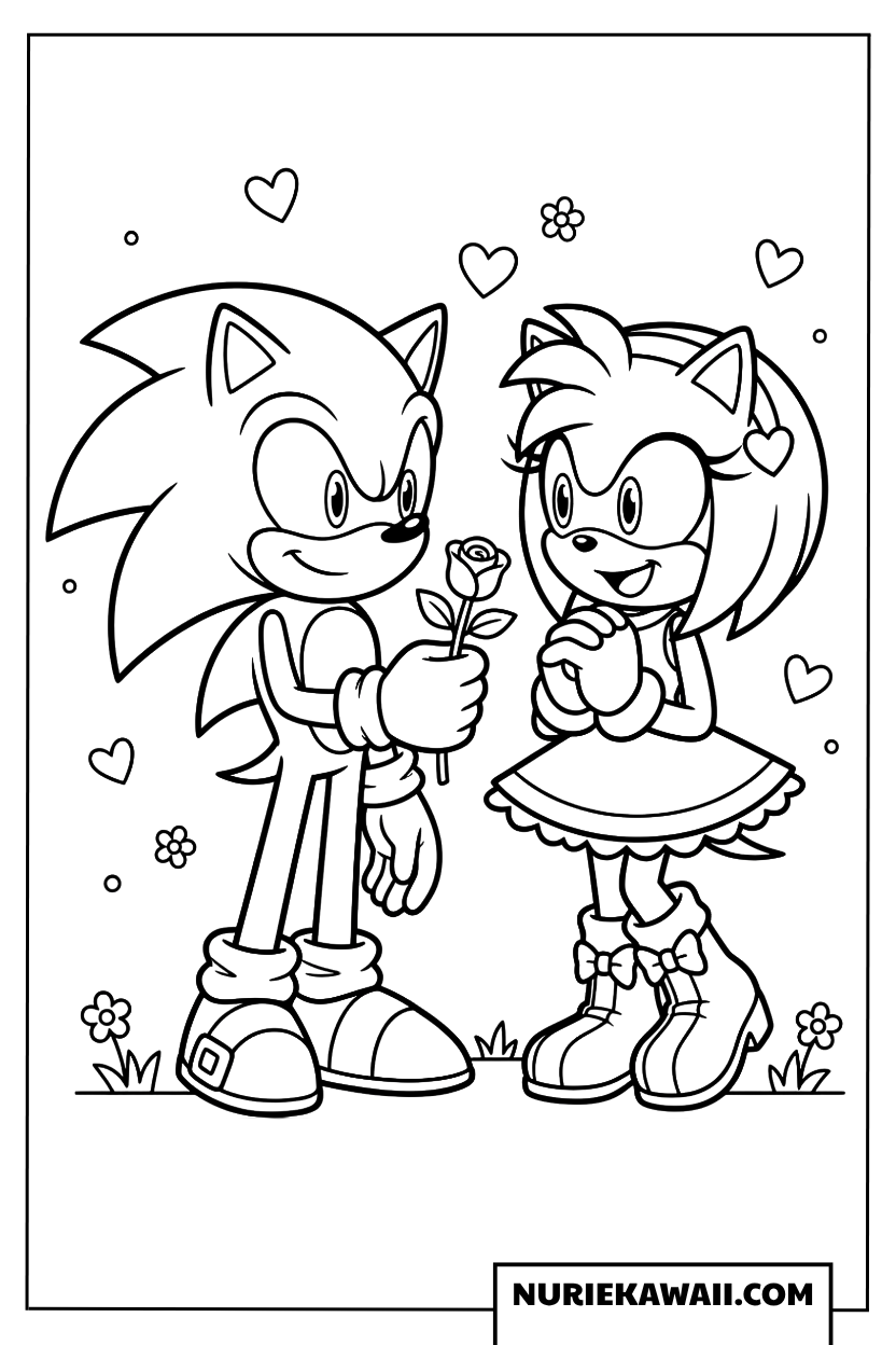 ソニック エミー 花を贈る ロマンチック 塗り絵