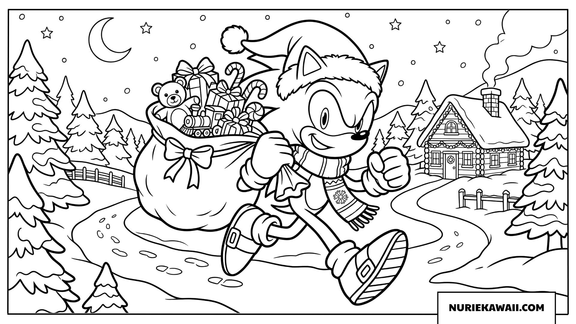 ソニック クリスマス プレゼント 雪景色 塗り絵