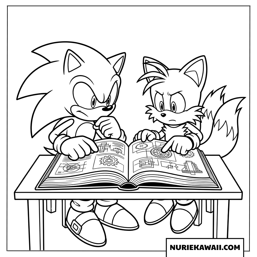 ソニック テイルス 一緒に本を読む 塗り絵