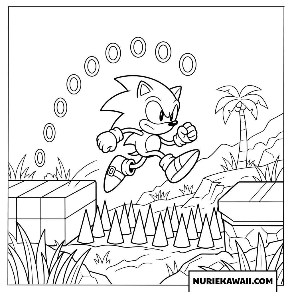ソニック トゲ回避 ジャンプ 塗り絵