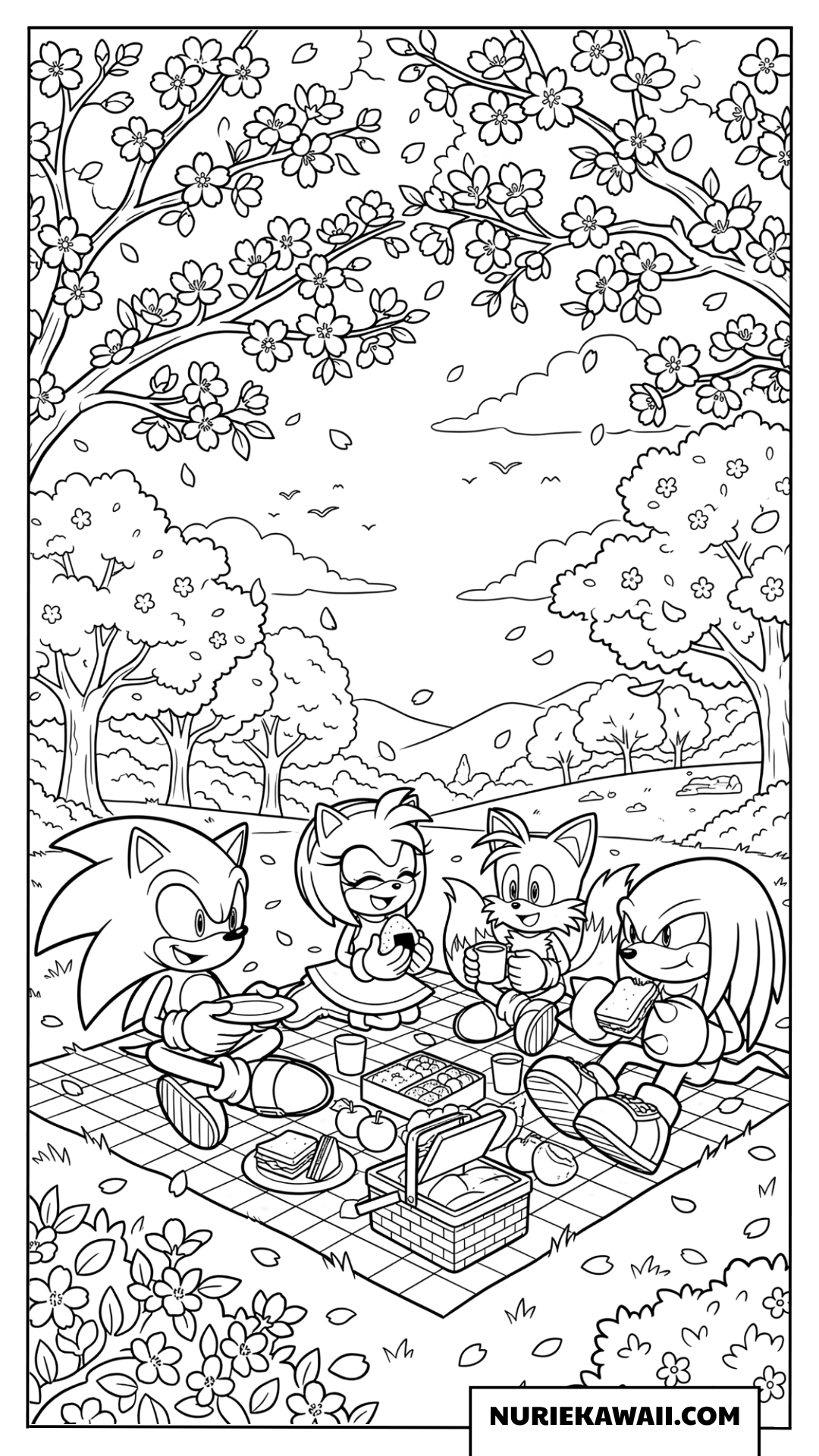 ソニック 仲間 桜 ピクニック 塗り絵